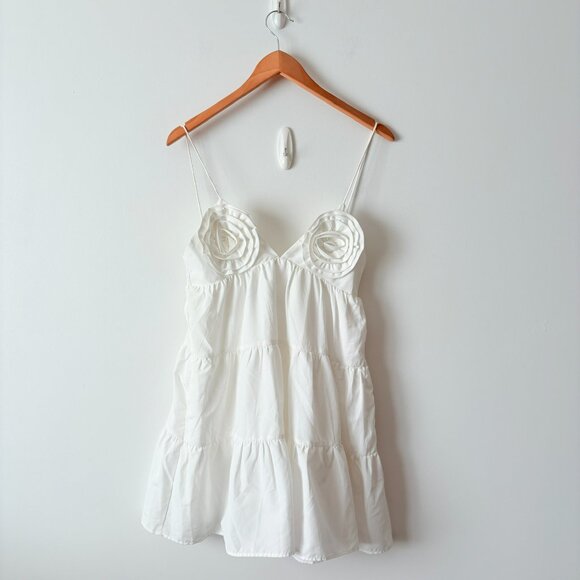 Zara Poplin Strappy Floral Ruffle Mini Dress Blogger Fav White Size XS - Picture 6 of 12